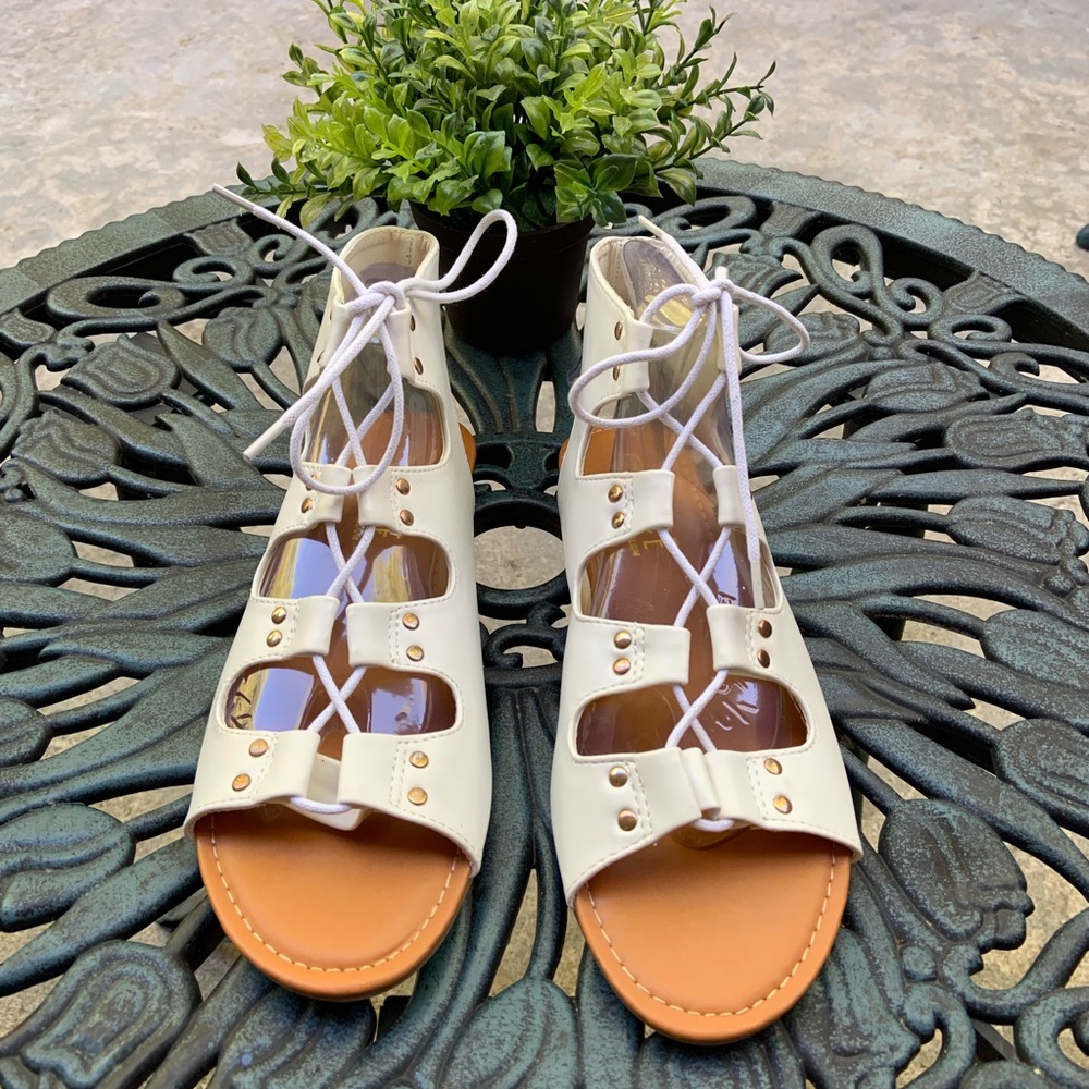 White Lace-Up Sandals